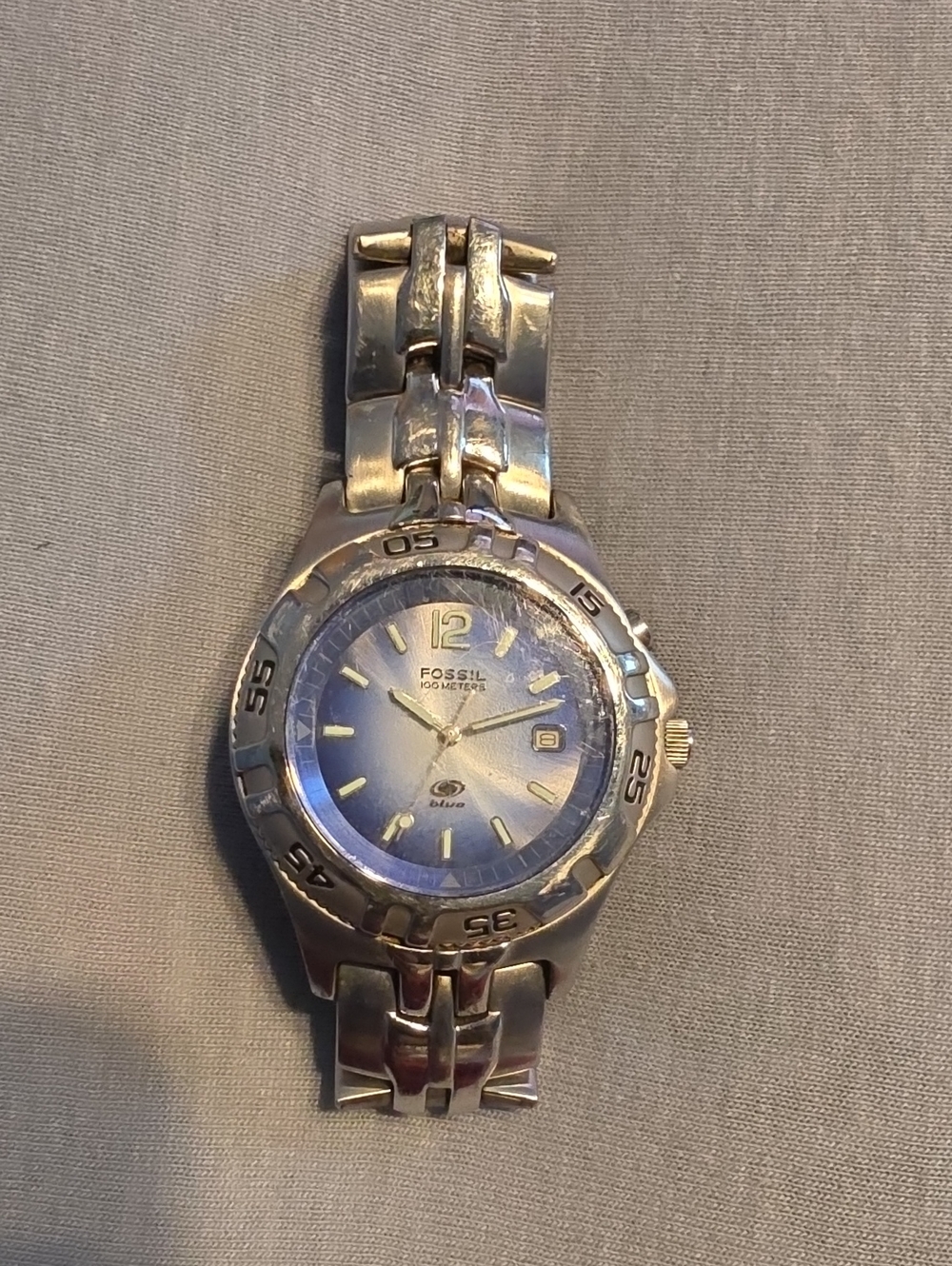 Fossil Men's Silver Watch with Blue Dial